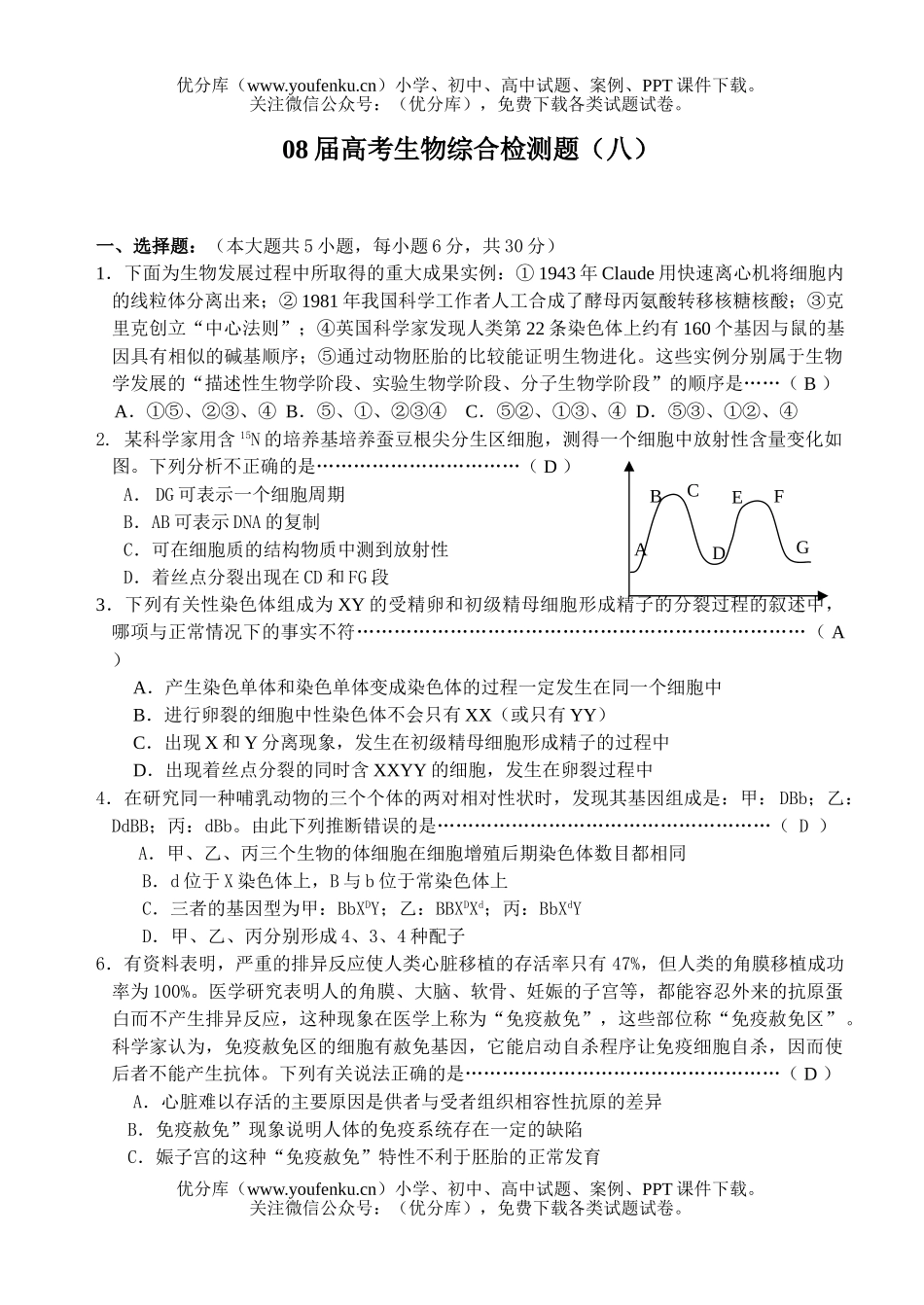 高中三年级生物08届高考综合检测题8试卷_第1页