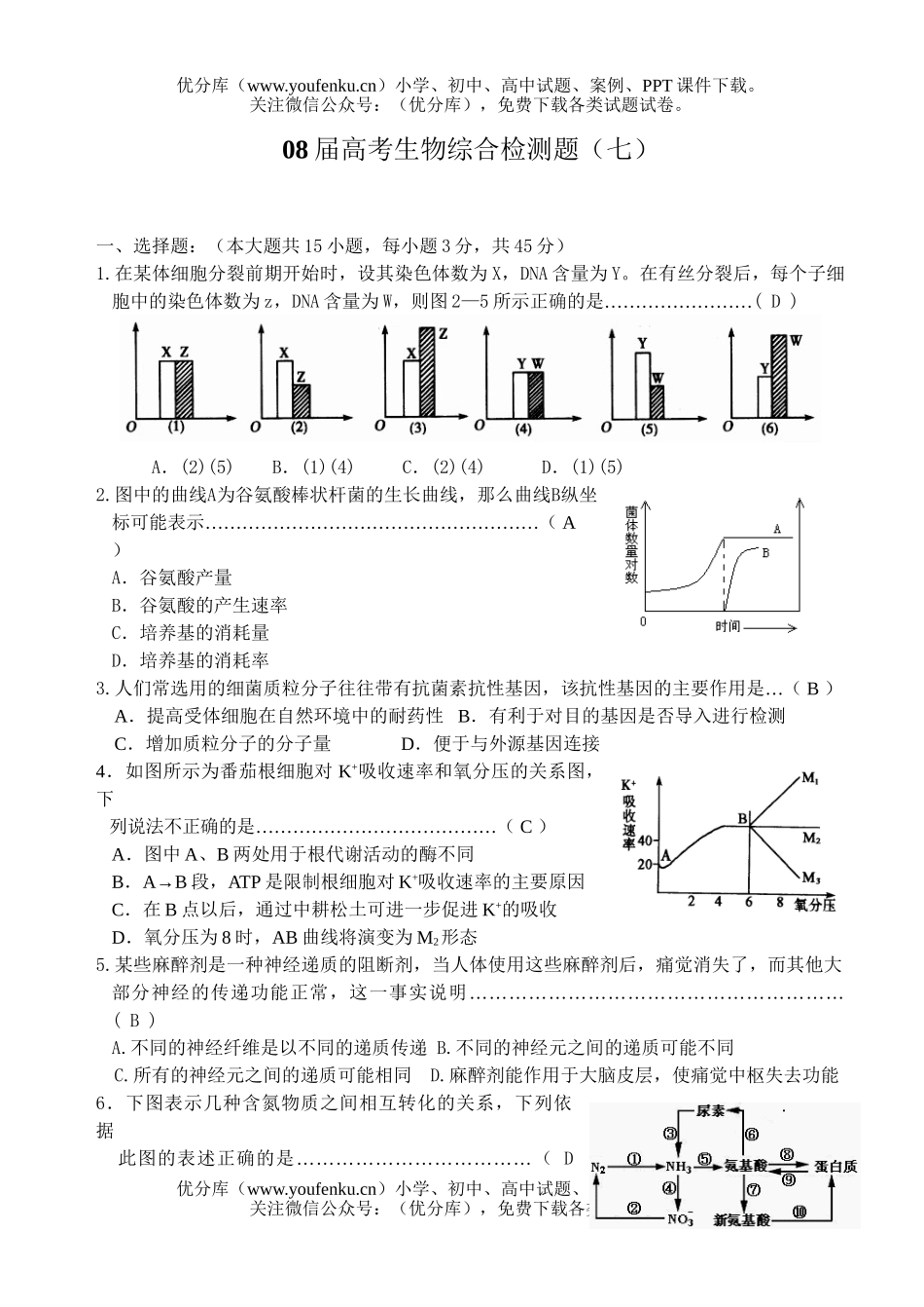 高中三年级生物08届高考综合检测题7试卷_第1页