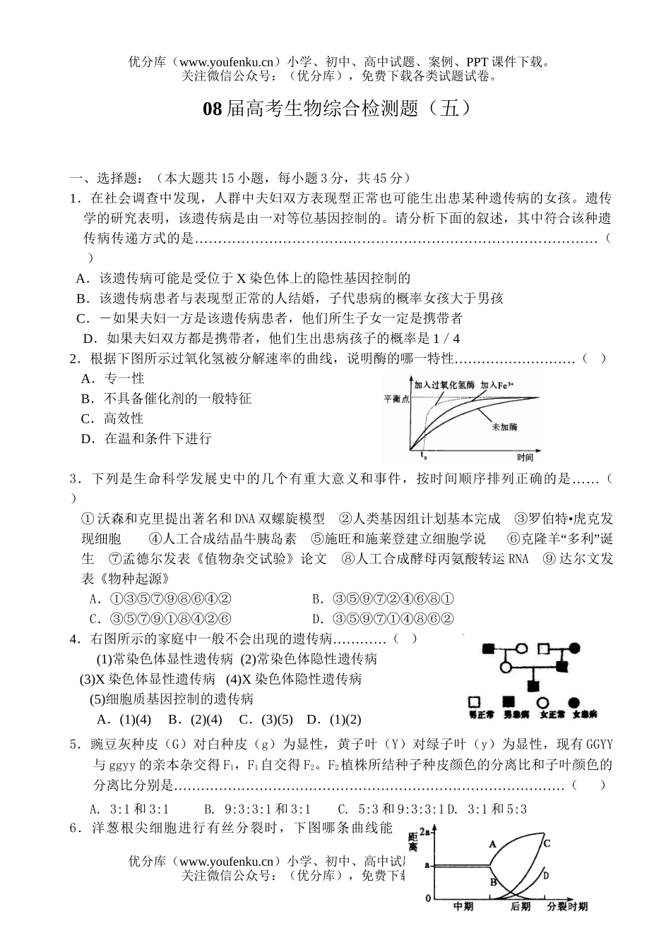 高中三年级生物08届高考综合检测题5试卷_第1页