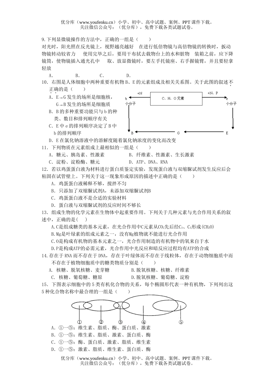 高中三年级生物09届第一次摸底测试卷_第2页