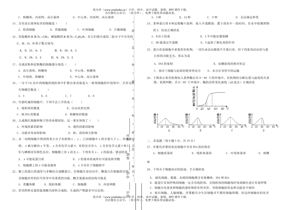 高中三年级生物09届上期9月统测试卷_第1页