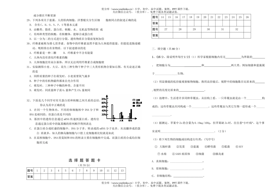 高中三年级生物09届上期9月统测试卷_第2页