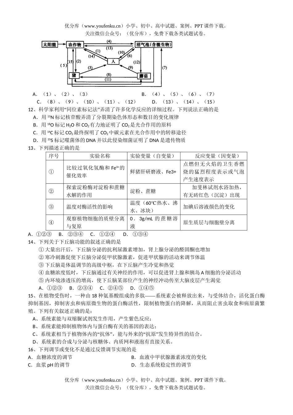 高中三年级生物08届迎一模考试科试卷_第3页