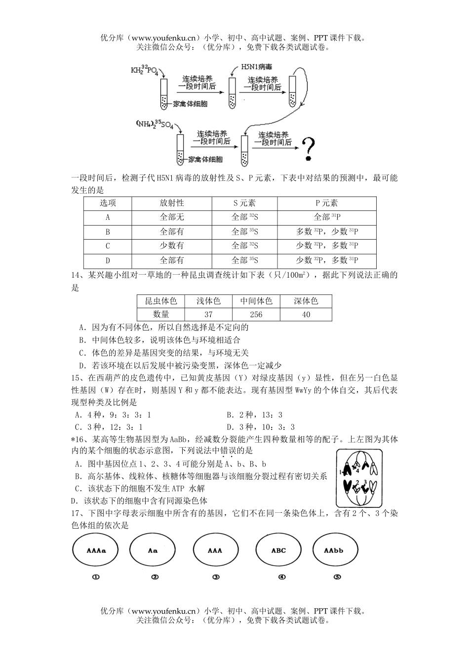 高中三年级生物08届12月月考试卷_第3页