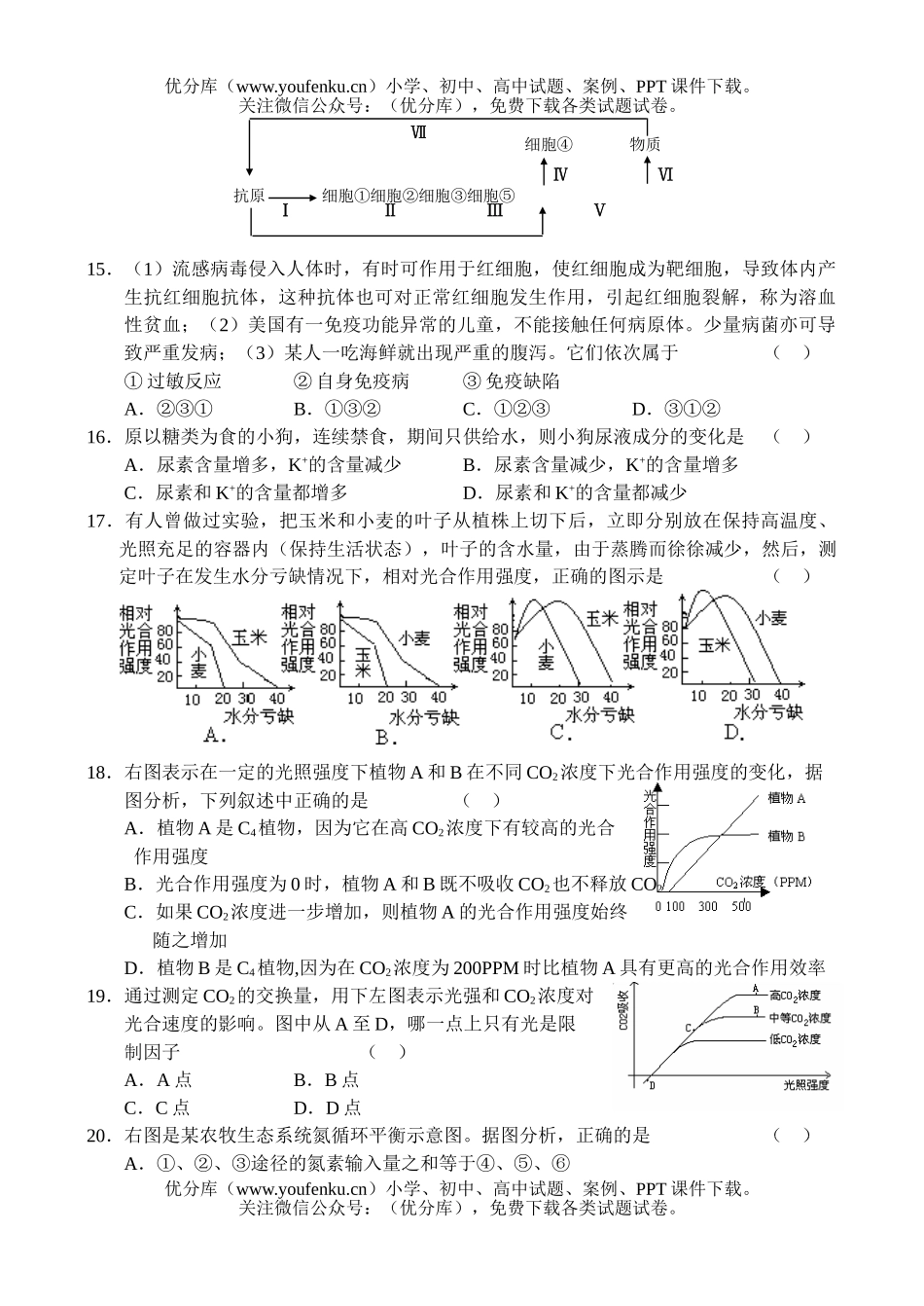 高中三年级生物上学期单元测试1试卷_第3页