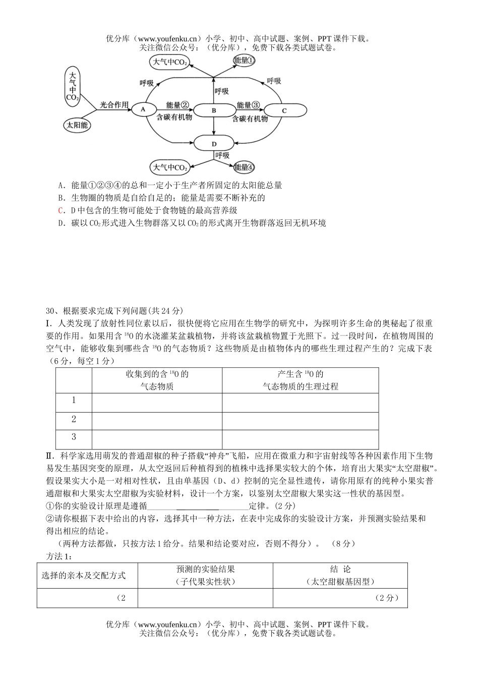 高中三年级生物高考第四次模拟考试卷_第2页