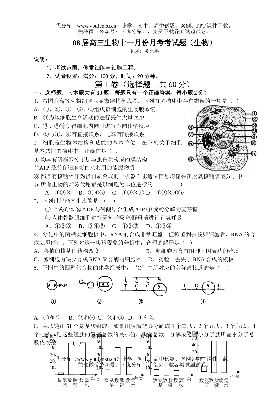 高中三年级生物08届十一月份月考考试卷_第1页