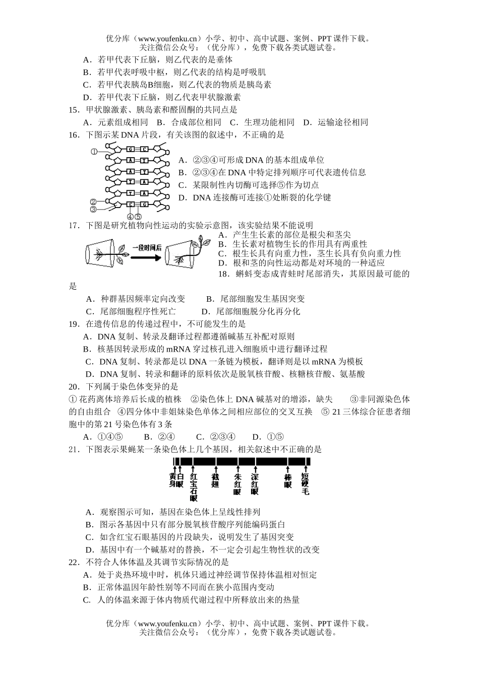 高中三年级生物08届主干核心训练题试卷_第3页