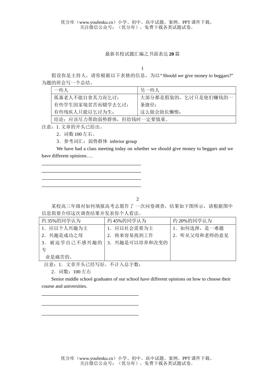 高考英语最新名校高考汇编之书面表达20篇试卷_第1页