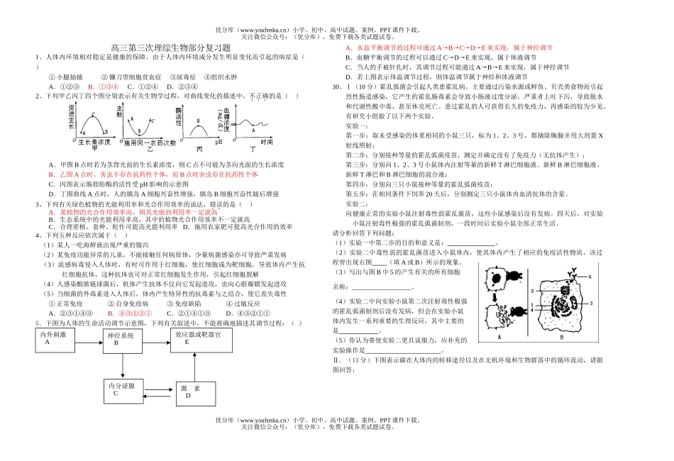 高中三年级生物第三次理综部分复习题试卷_第1页