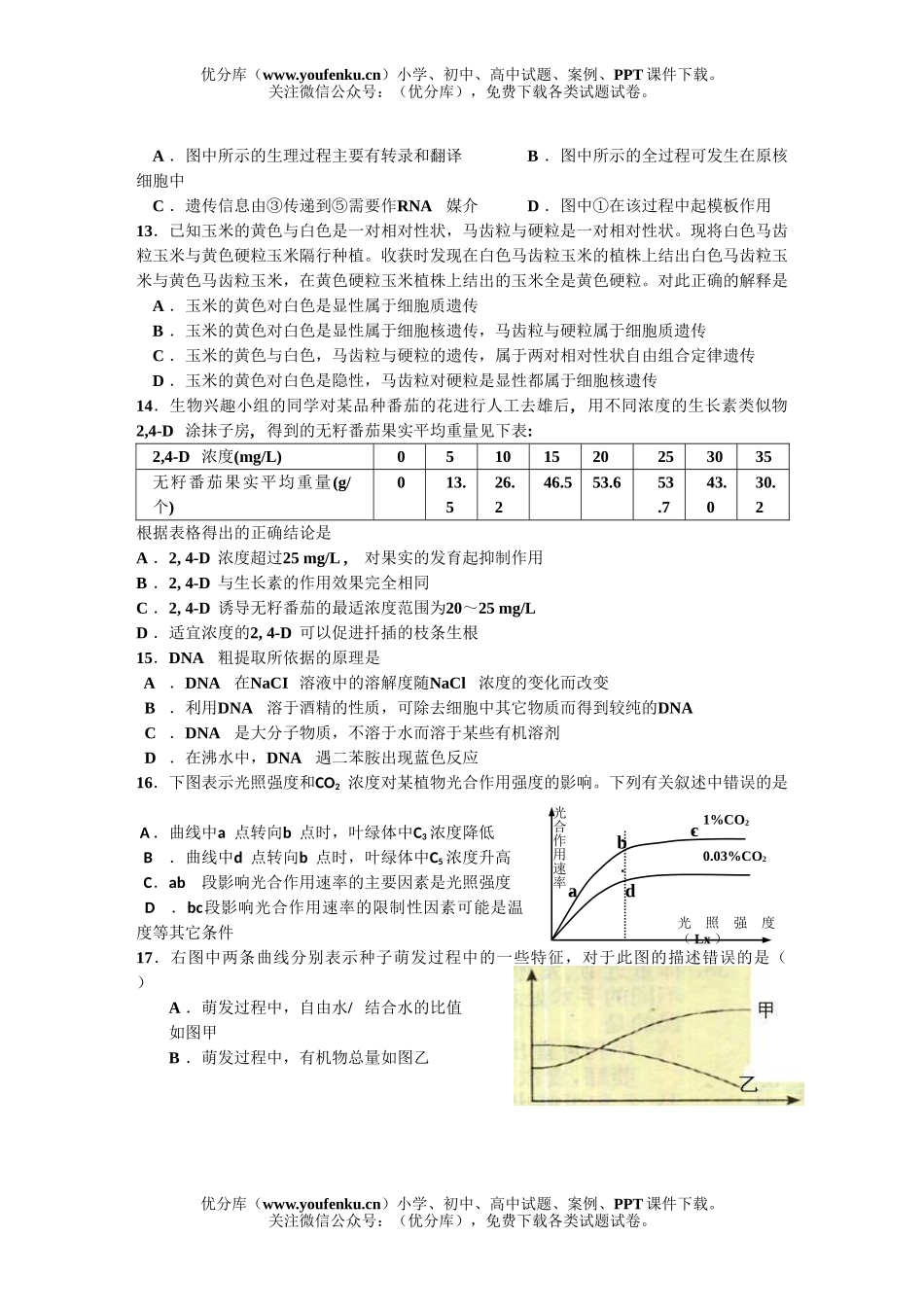 高中三年级生物08届下册月考试卷_第3页