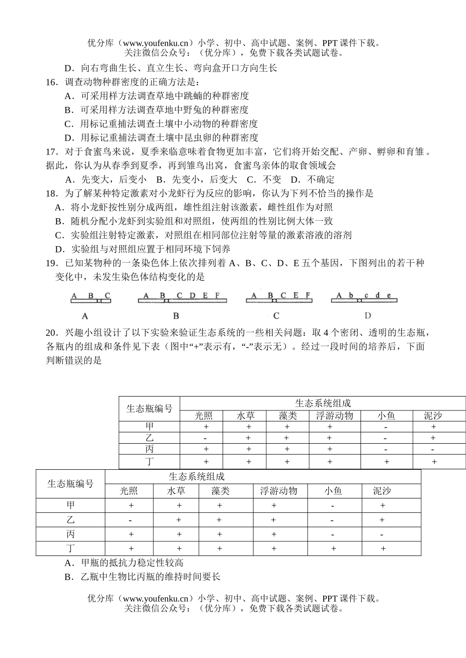 高中三年级生物09年广州市海珠区调研试卷_第3页