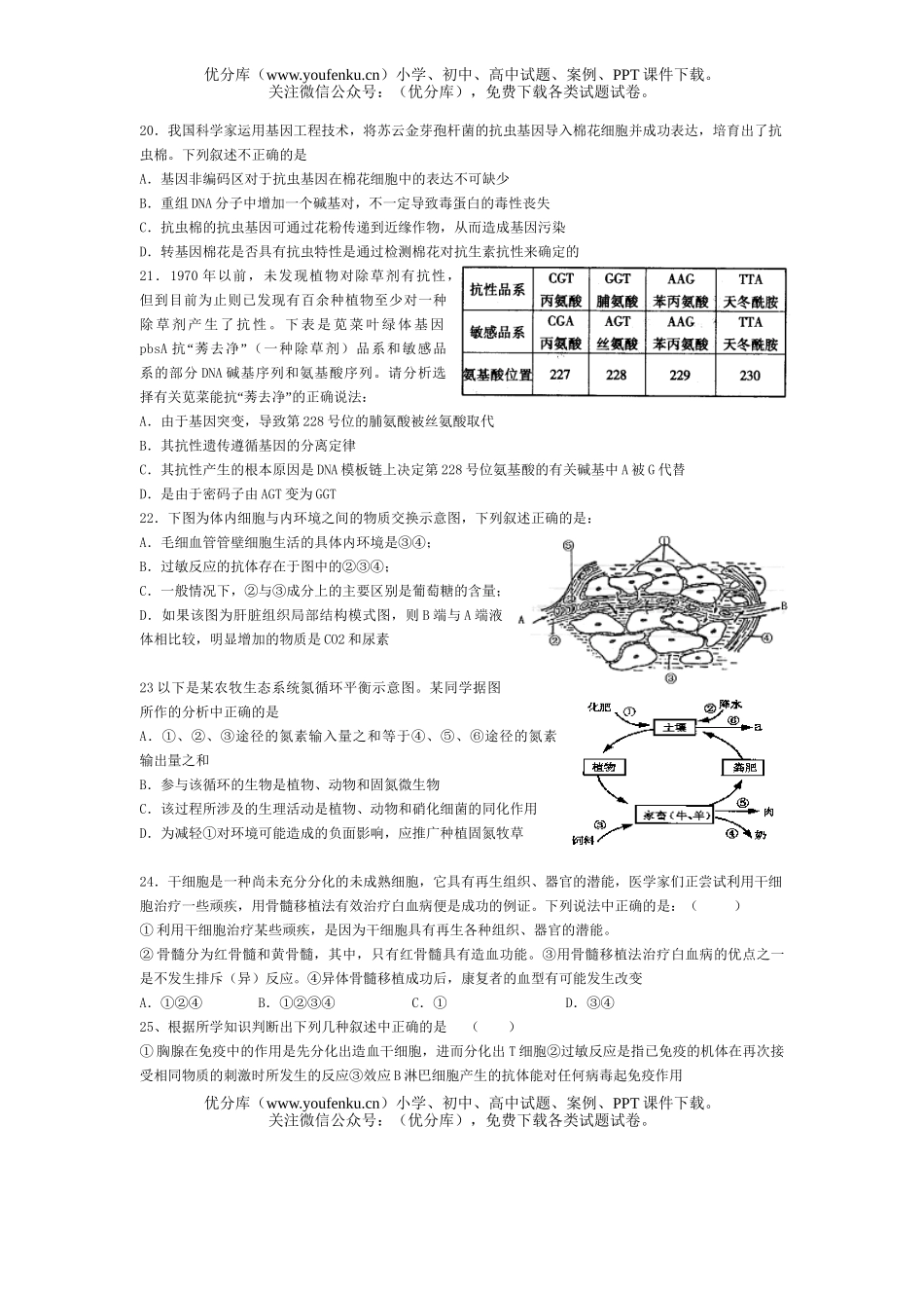 高中三年级生物08届第一次月考测试卷_第3页