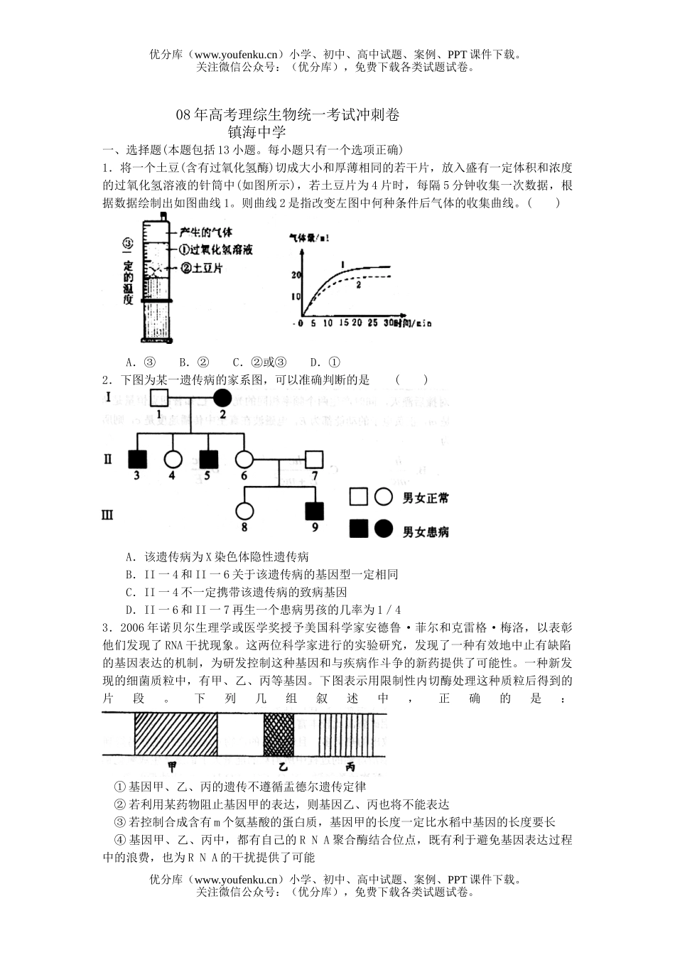 高中三年级生物08年高考理综统一考试冲刺卷2试卷_第1页