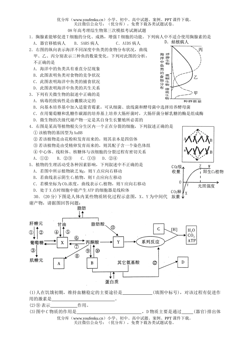 高中三年级生物08年高考理综第三次模拟考试测试卷_第1页