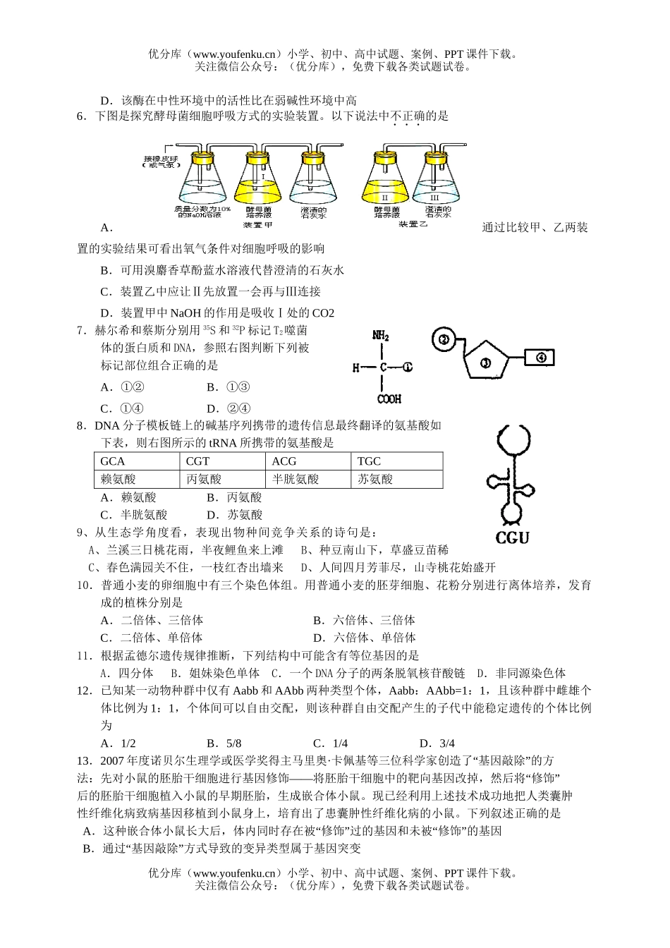 高中三年级生物09届9月份摸底考试卷_第2页
