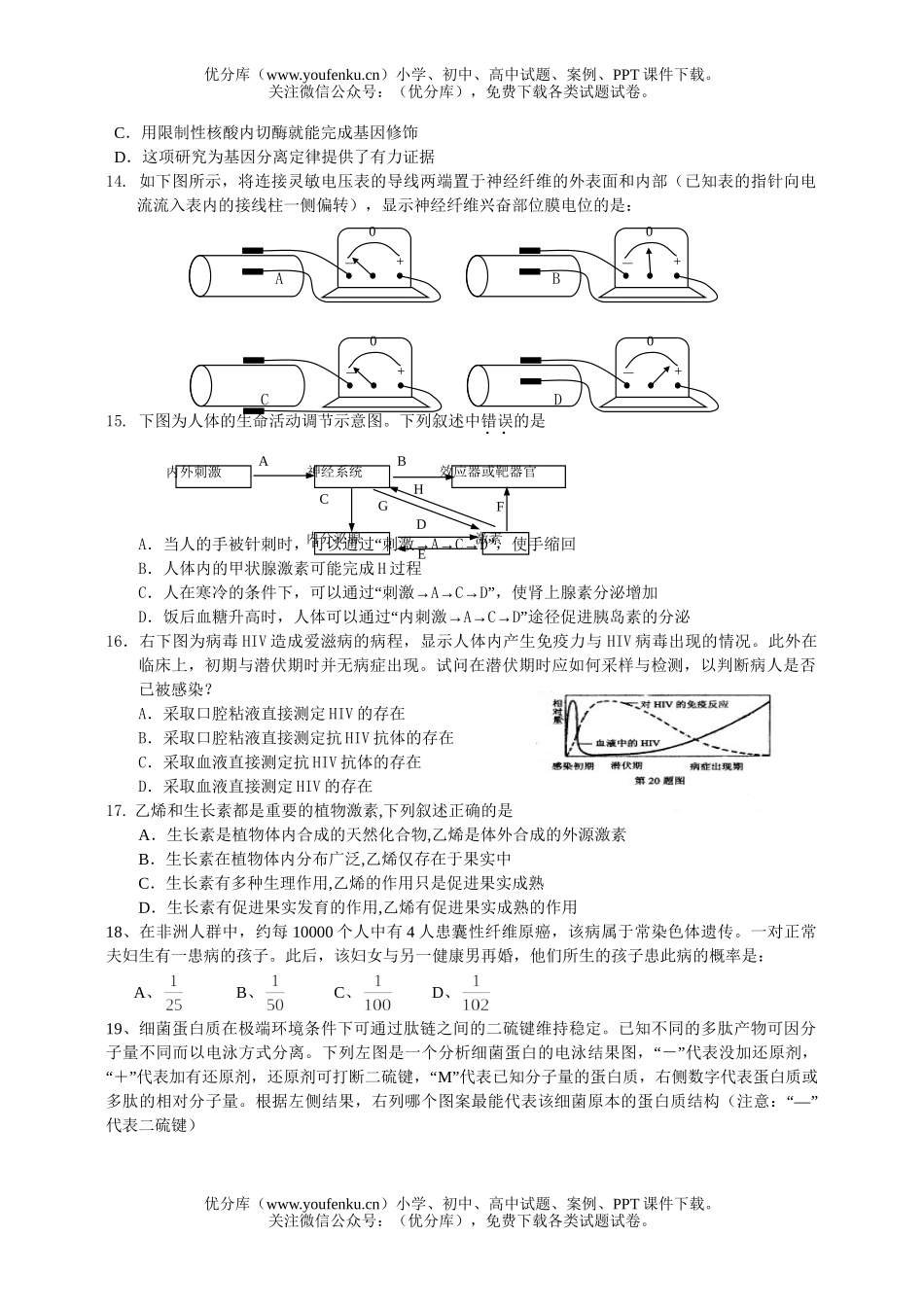 高中三年级生物09届9月份摸底考试卷_第3页