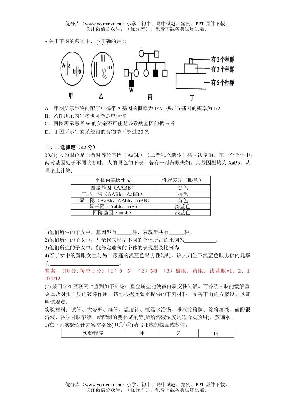 高中三年级生物09届零诊试卷_第2页