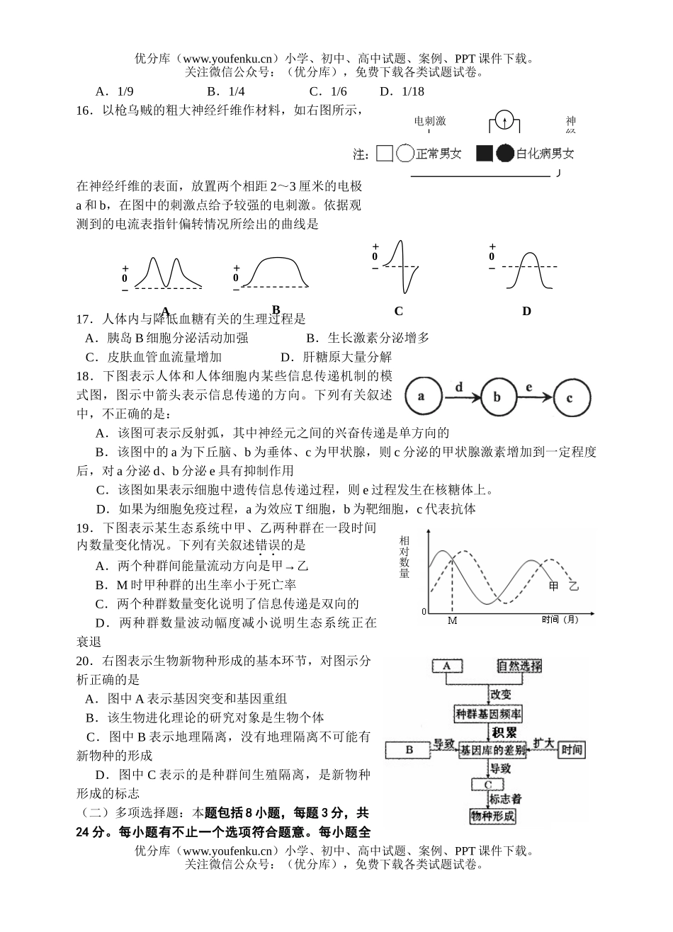 高中三年级生物09届级科第一次联考试卷_第3页