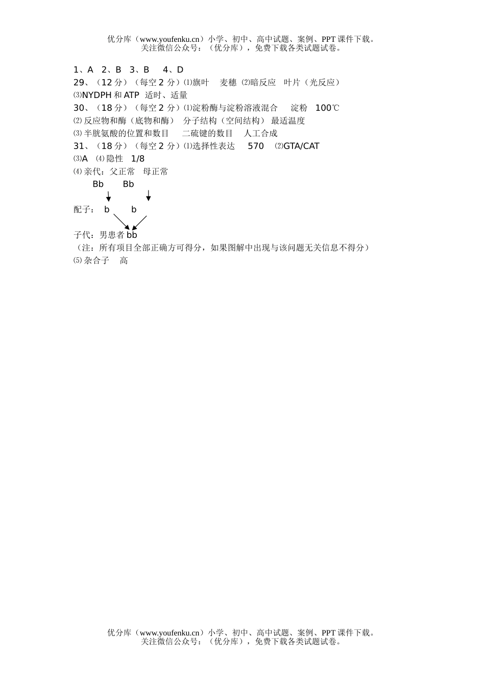 高中三年级生物高第二学期期末练习试卷_第3页
