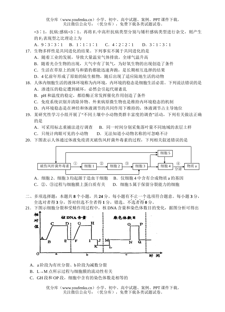高中三年级生物08年综合测试4试卷_第3页