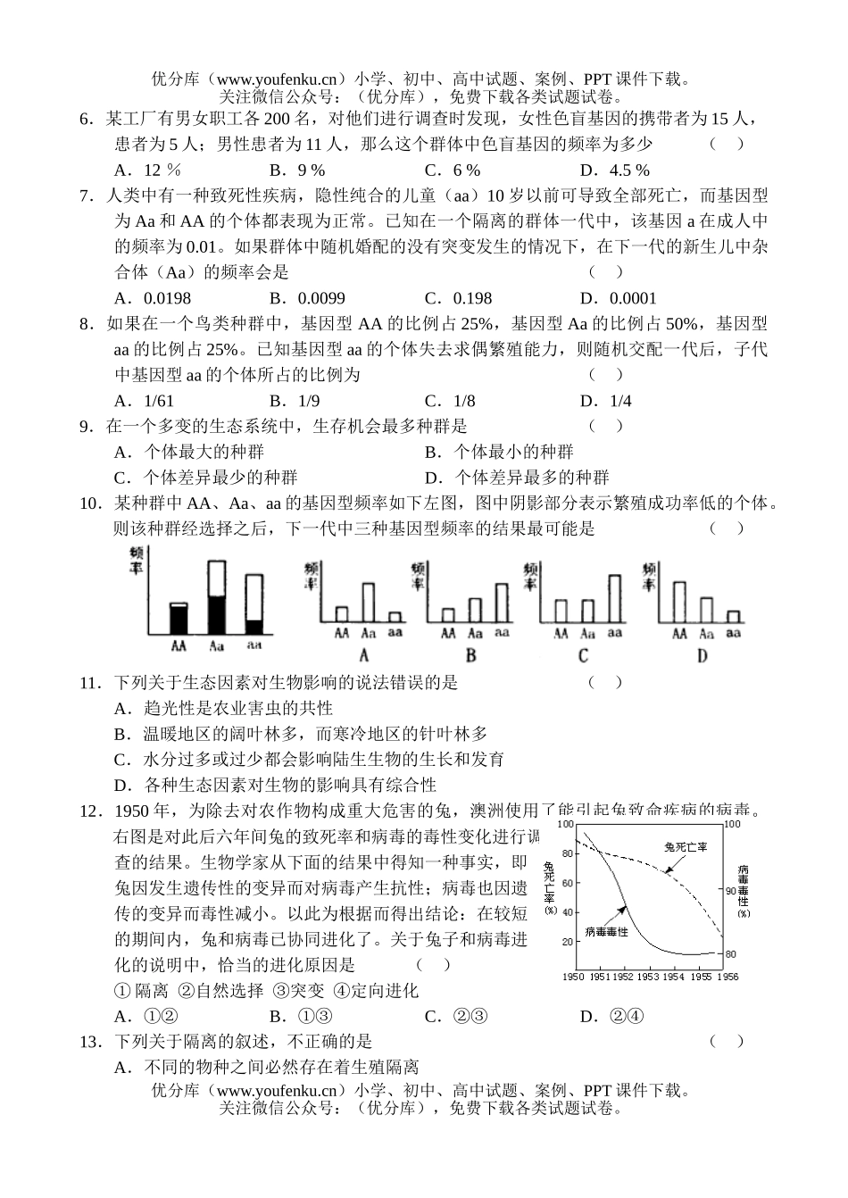 高中三年级生物上学期单元测试10试卷_第2页