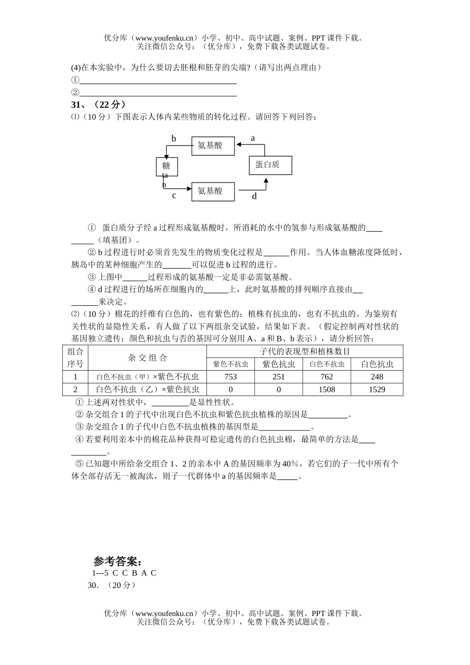 高中三年级生物08级高考理综部分模拟2试卷_第3页