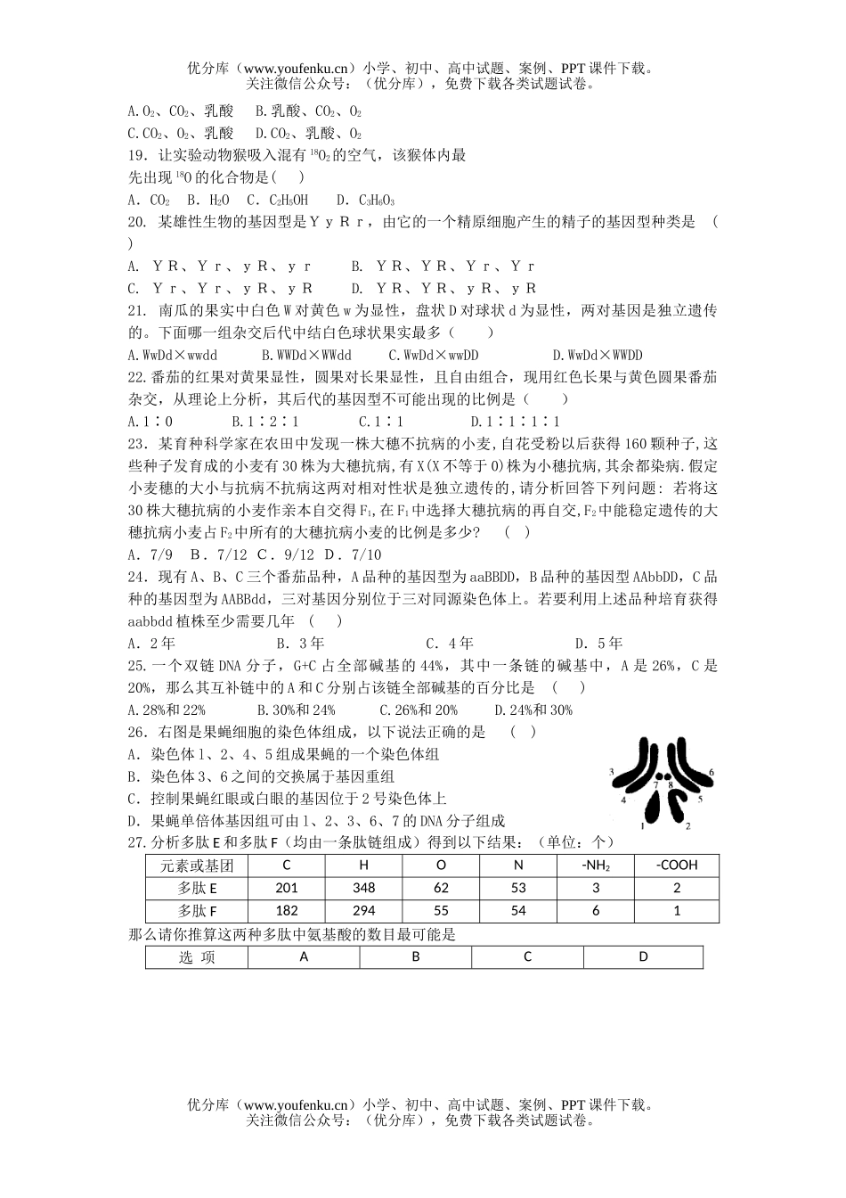 高中三年级生物遗传与进化试卷_第3页