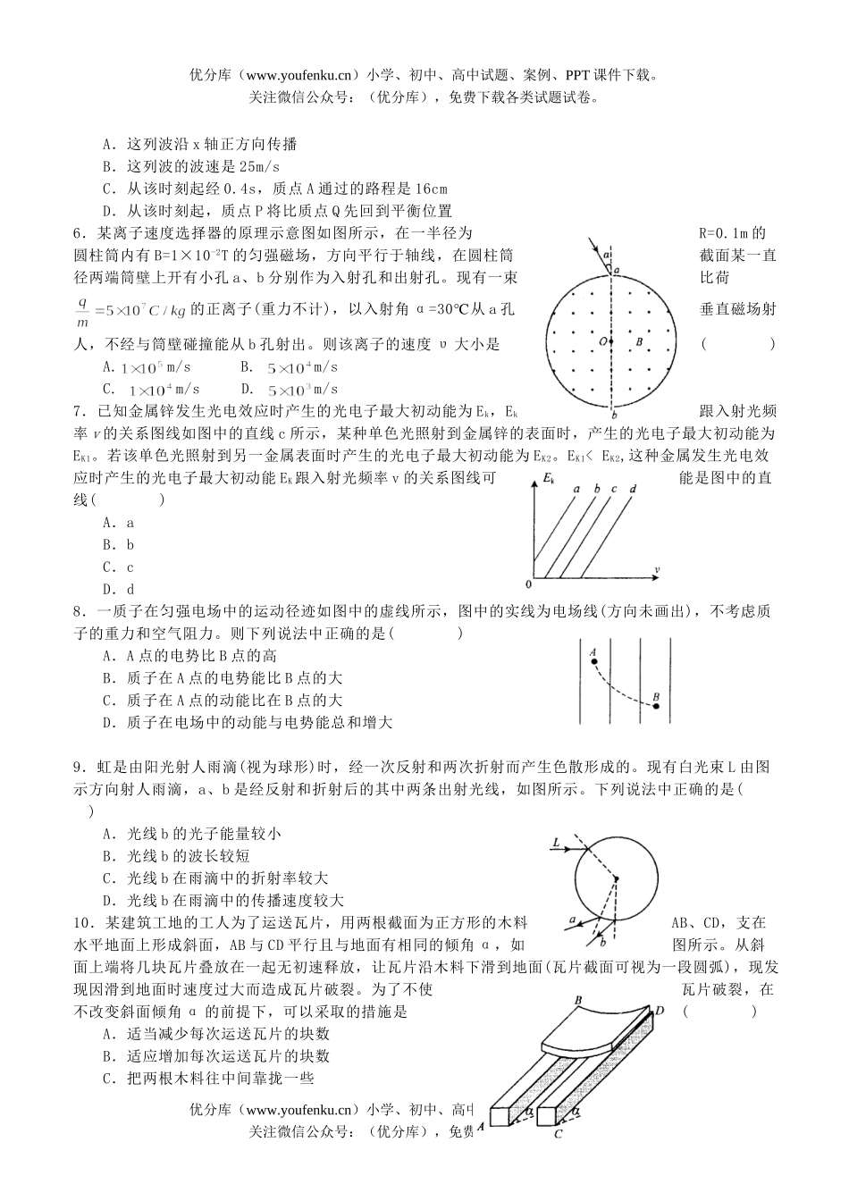 高考物理毕业班质量检查试卷_第2页