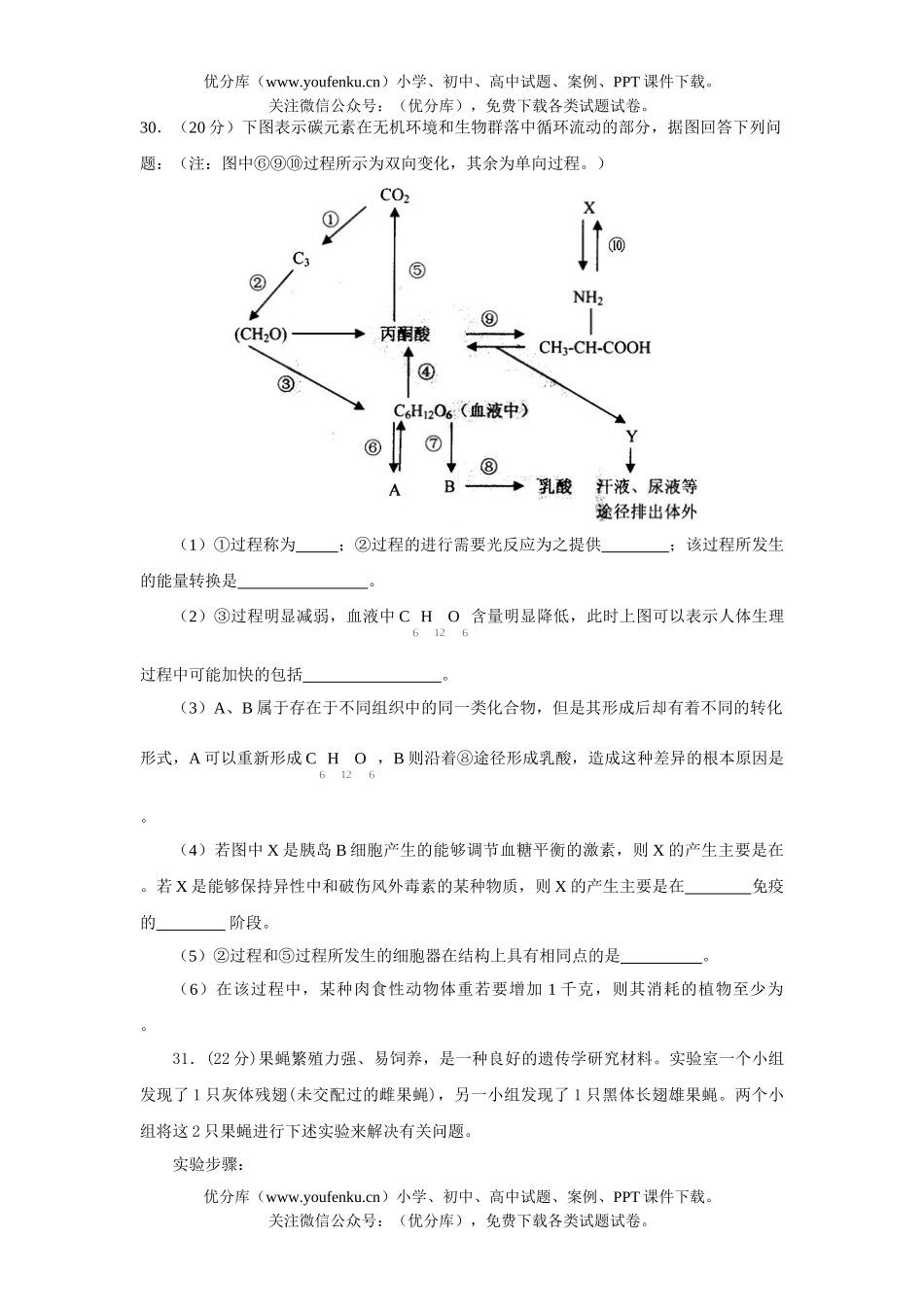 高中三年级生物08年理科综教学质量检测试卷_第3页