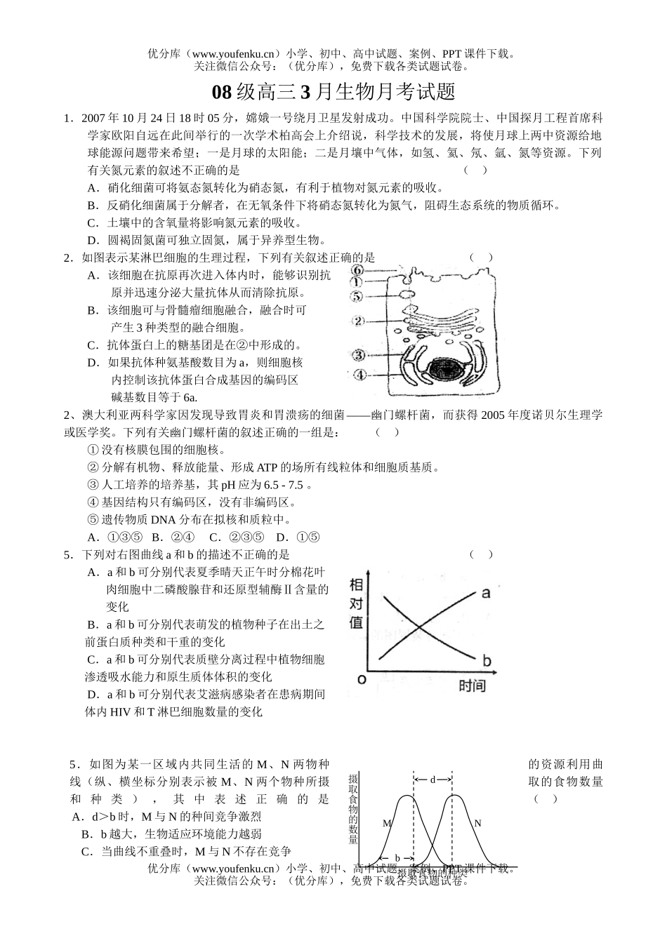 高中三年级生物08级3月月考试卷_第1页