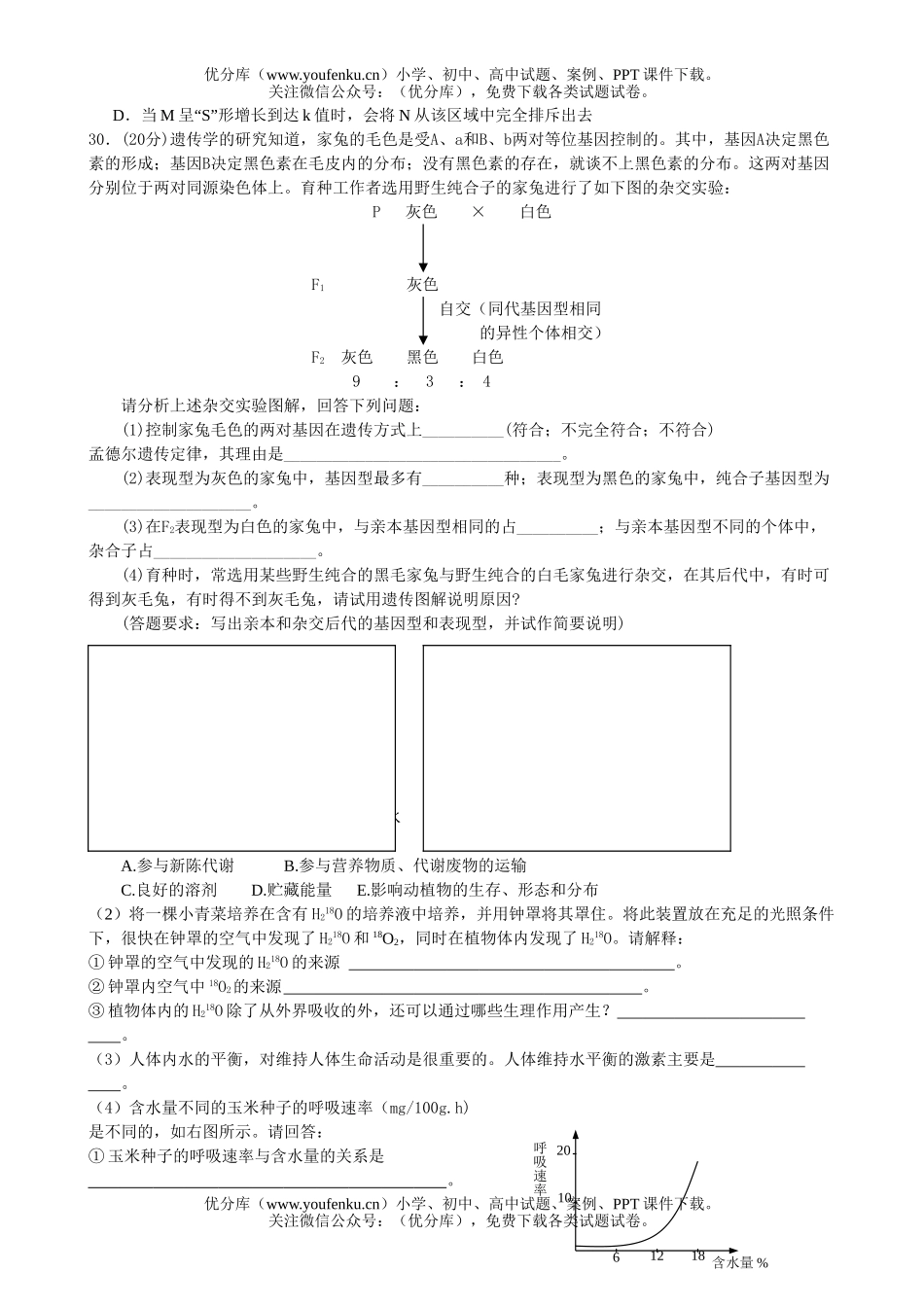高中三年级生物08级3月月考试卷_第2页