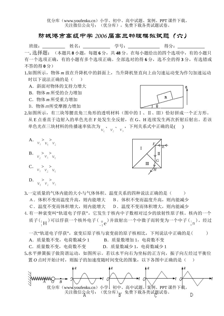 高考物理模拟6试卷_第1页
