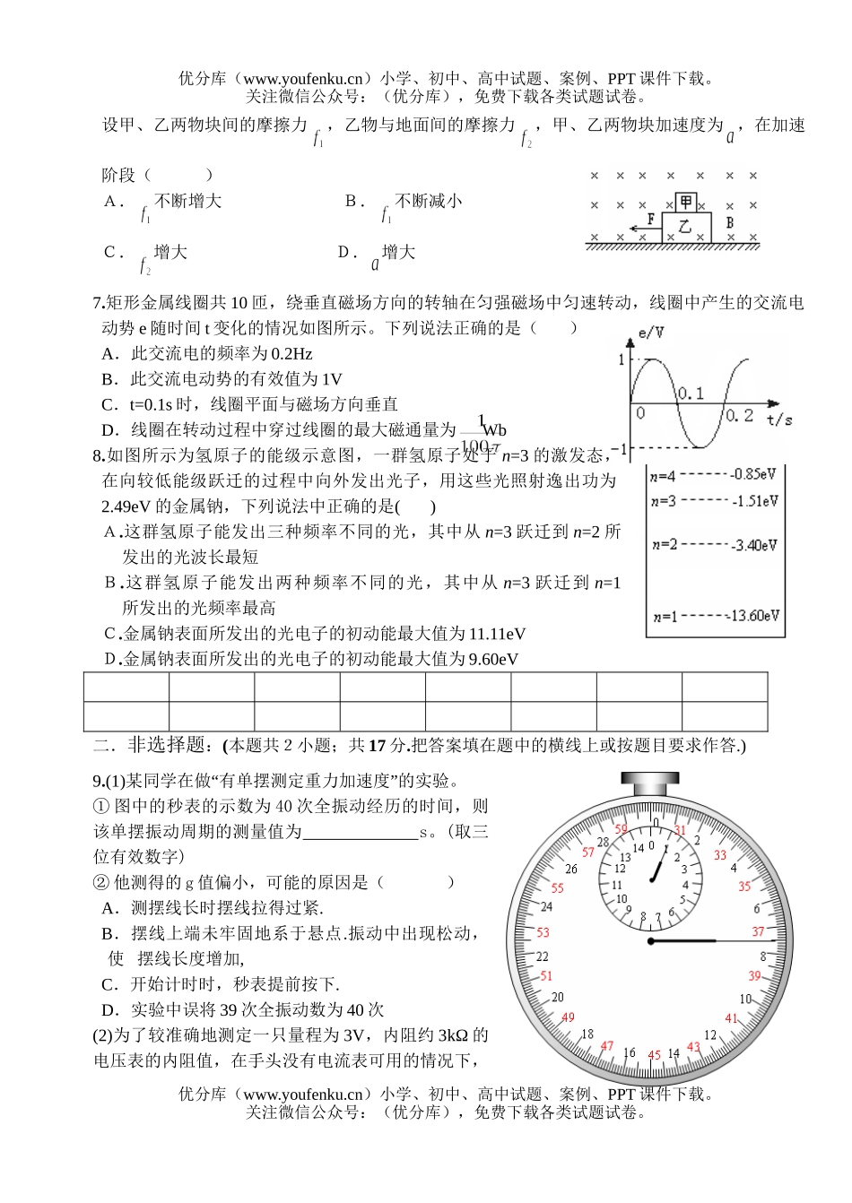 高考物理模拟5试卷_第2页