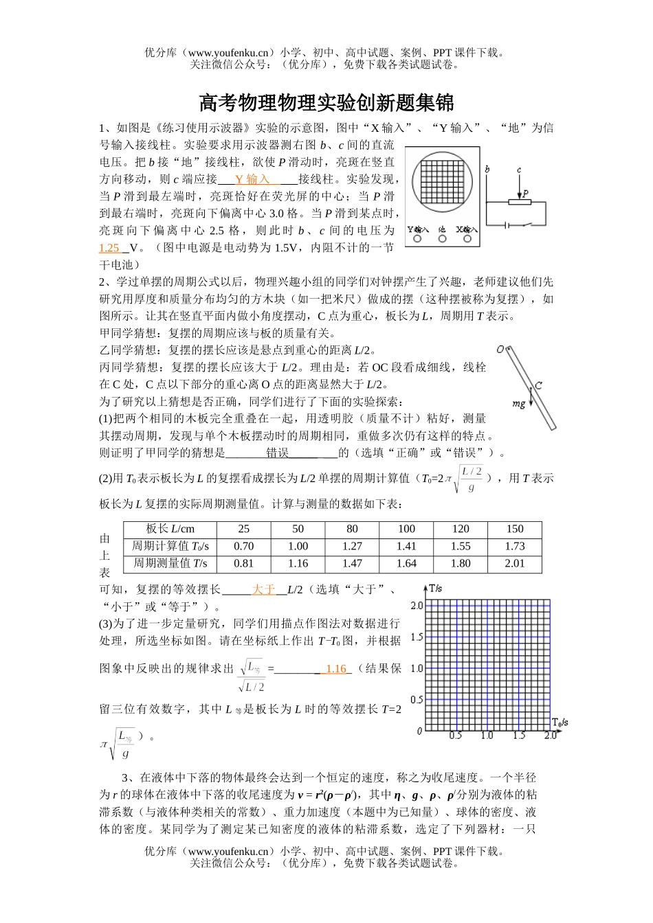 高考物理高考实验创新题集锦试卷_第1页