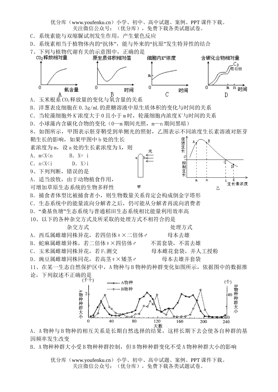 高中三年级生物暑假质量检测题试卷_第2页