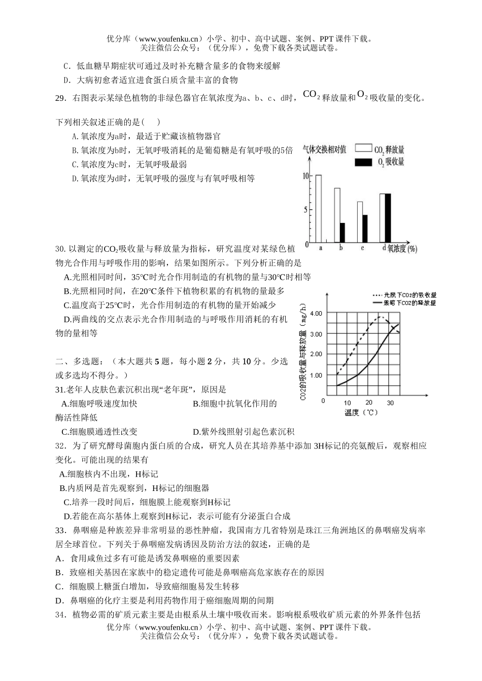 高中三年级生物分子与细胞1试卷_第3页