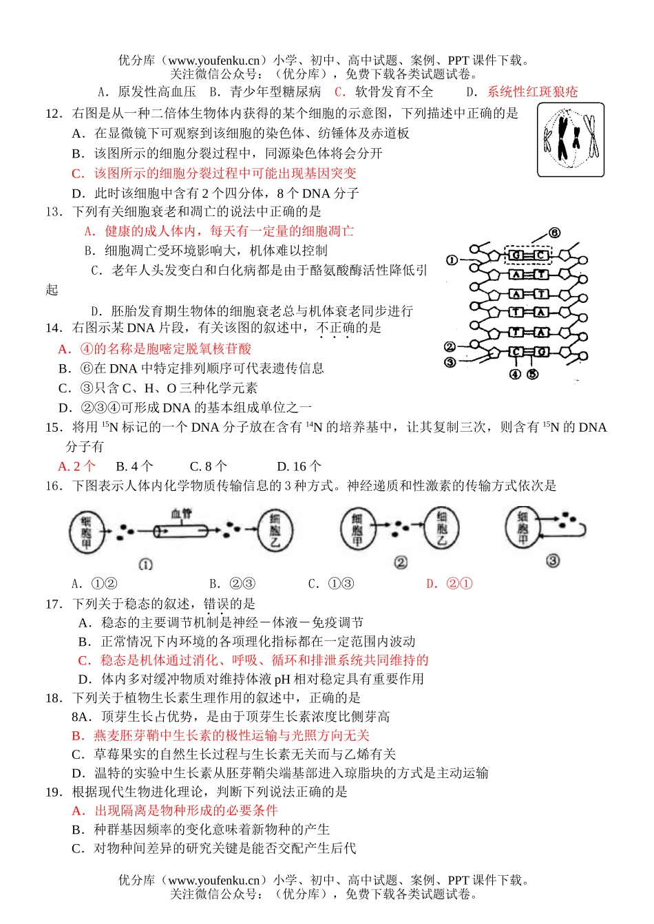 高中三年级生物下学期考前热身试卷_第2页