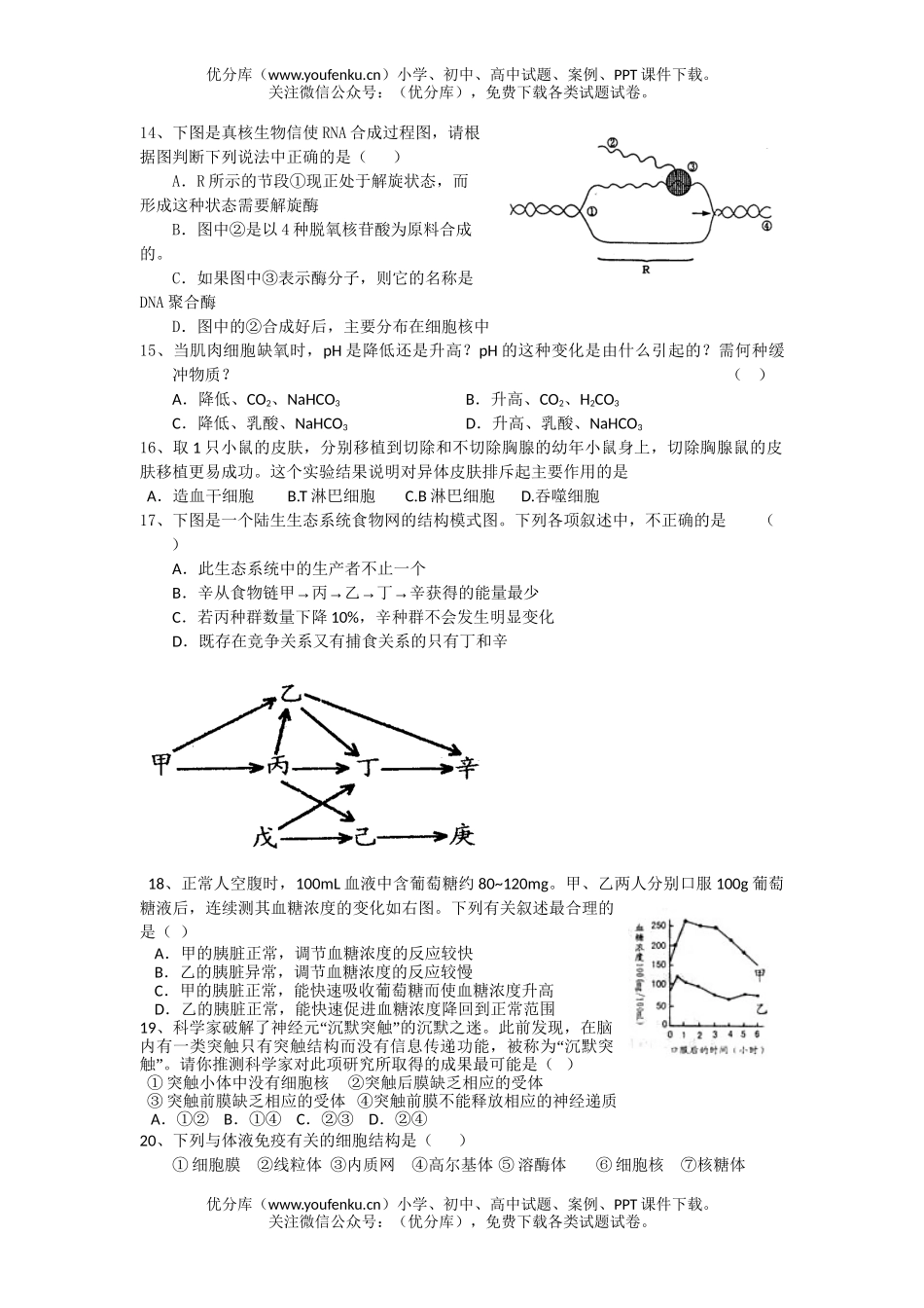 高中三年级生物09届X科9月月考试卷_第2页