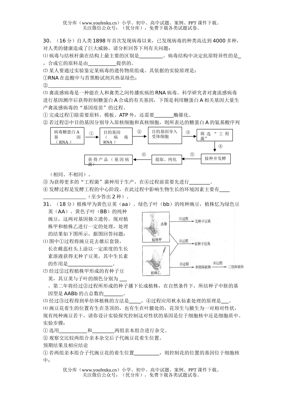 高中三年级生物部分第二学期统一练习2试卷_第2页