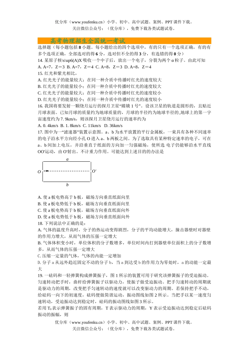 高考物理高考招生全国统一考试卷_第1页