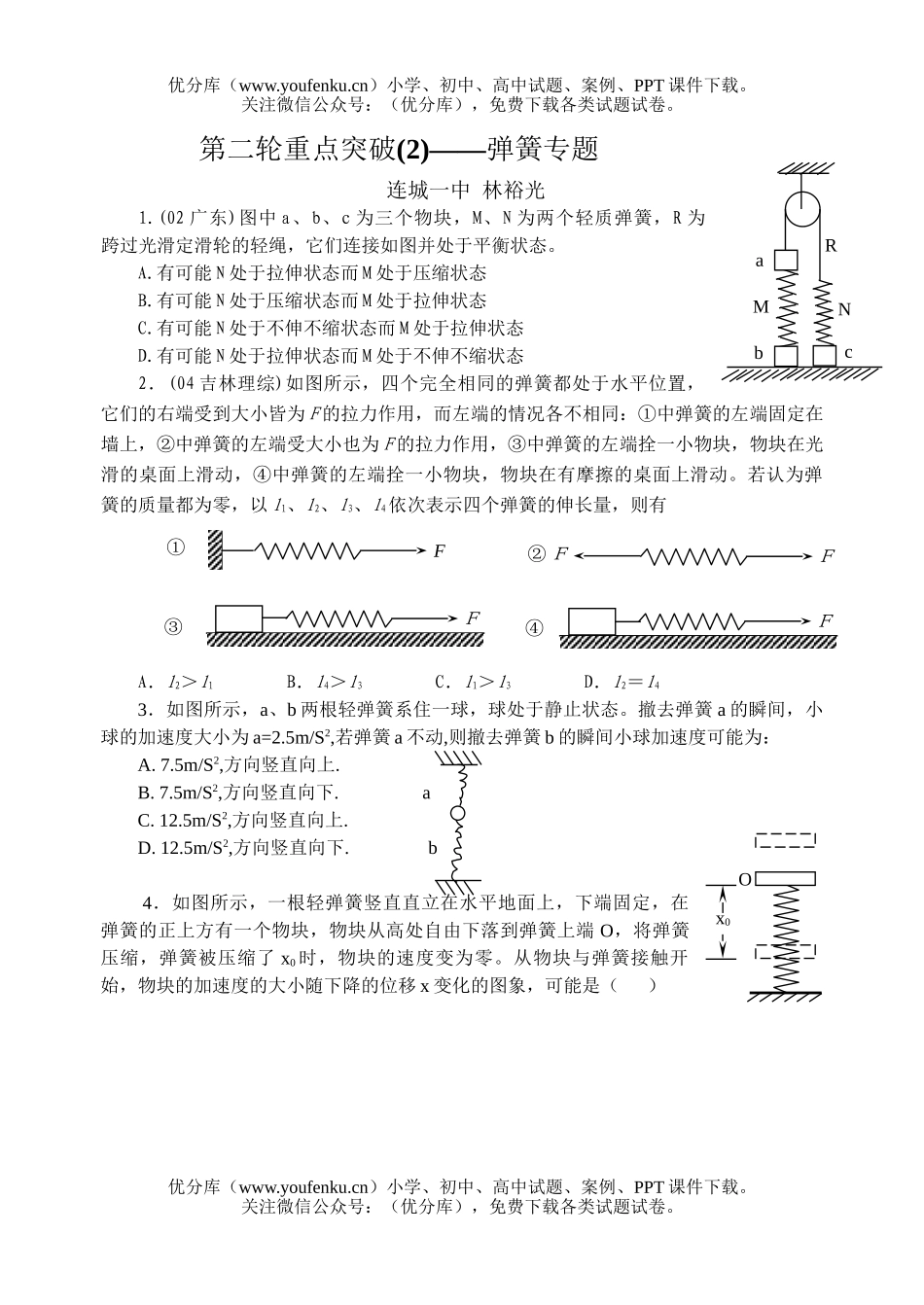 高考物理高考弹簧专题试卷_第1页