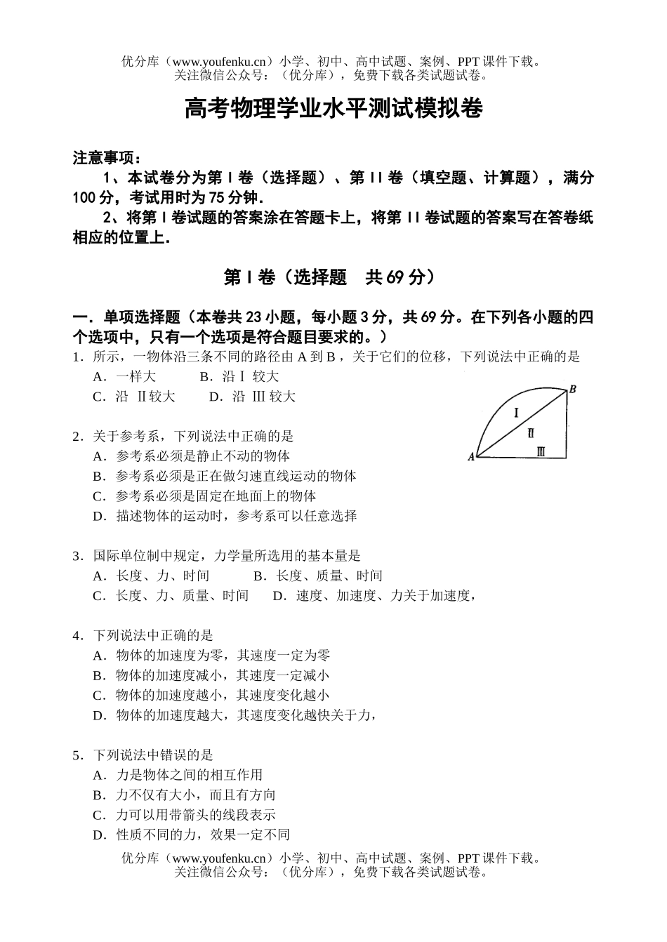 高考物理高考学业水平测试模拟卷1试卷_第1页