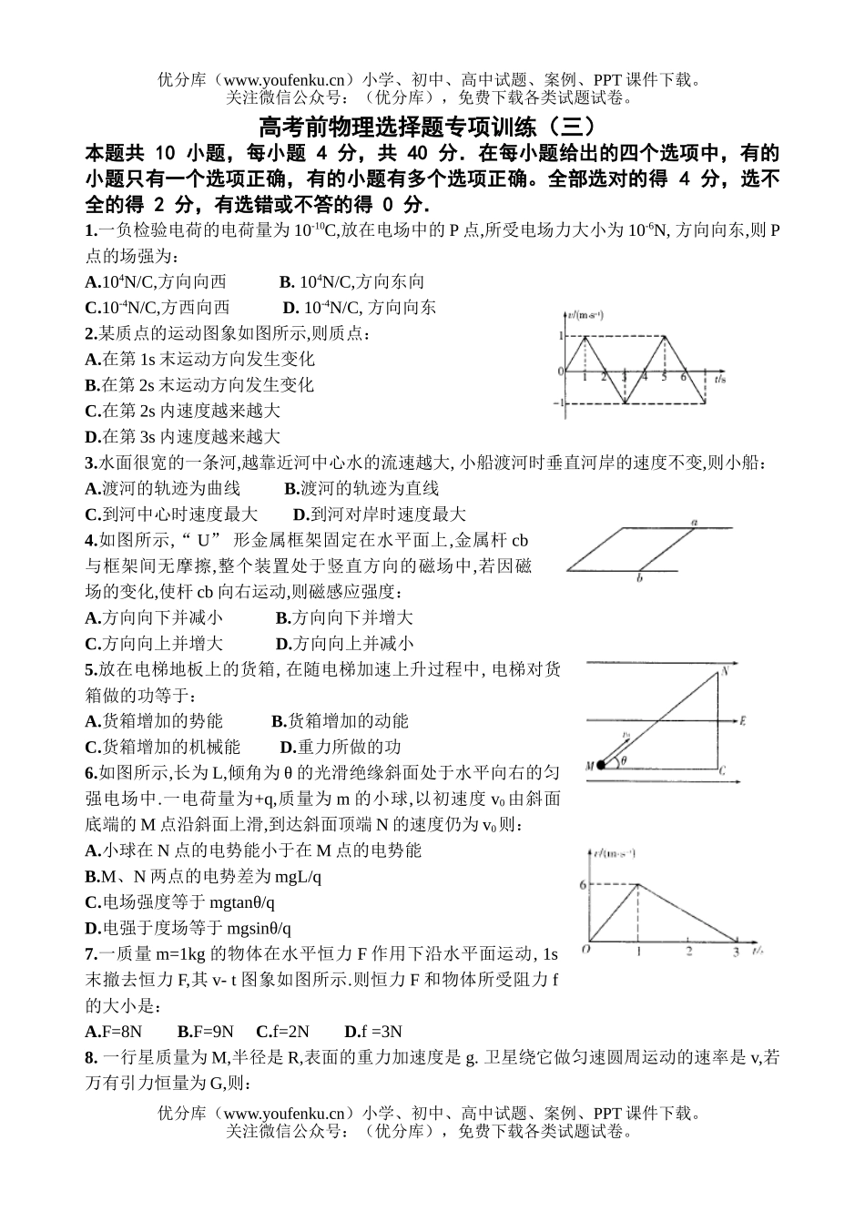 高考物理高考前选择题专项训练3试卷_第1页