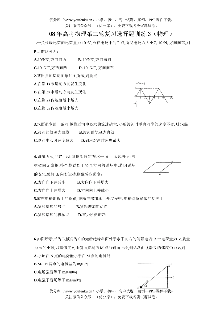 高考物理08年高考第二轮复习选择题训练3试卷_第1页