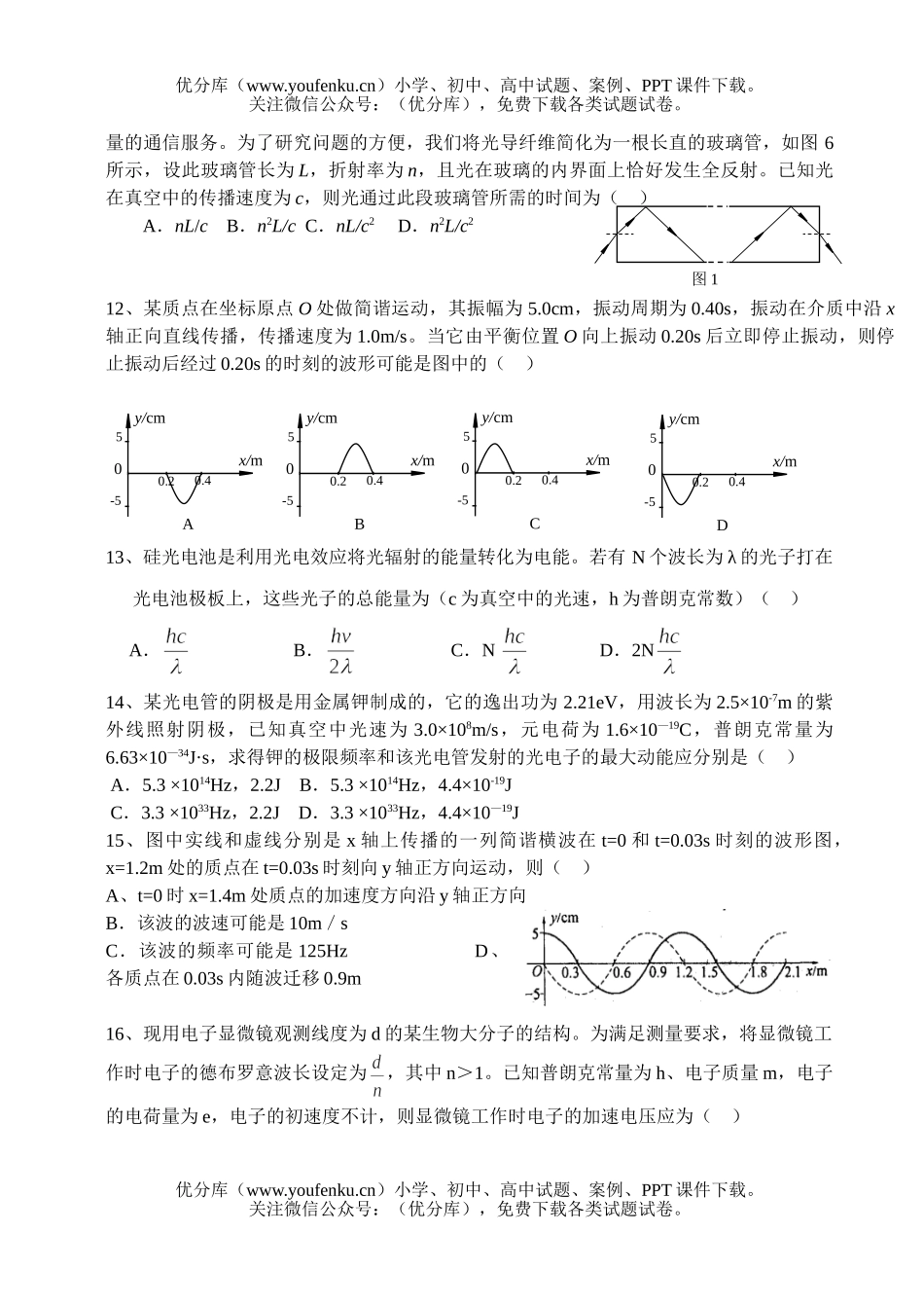 高考物理高考热光原波前选择题训练试卷_第3页