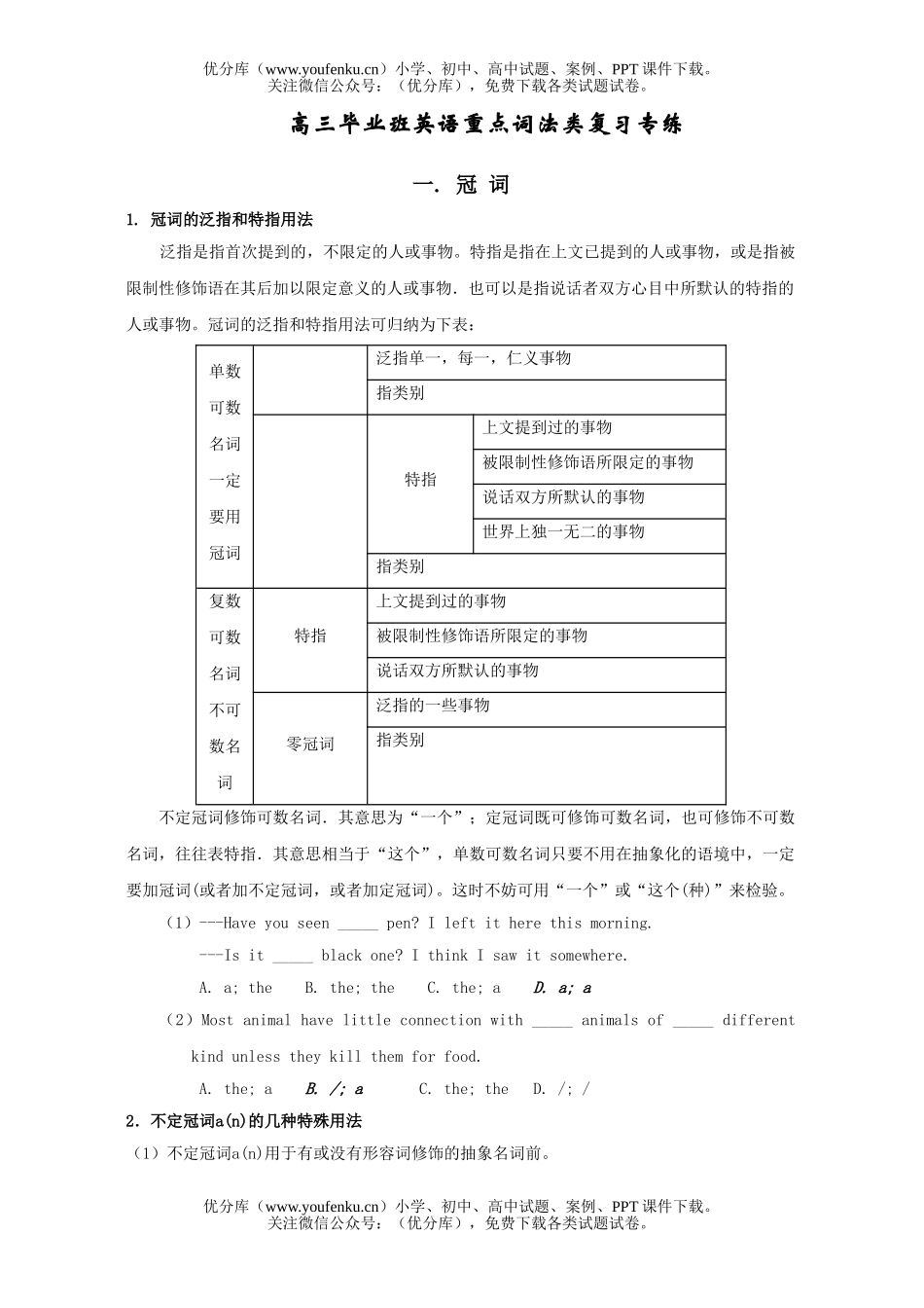 高考英语毕业班重点词法类复习专练试卷_第1页
