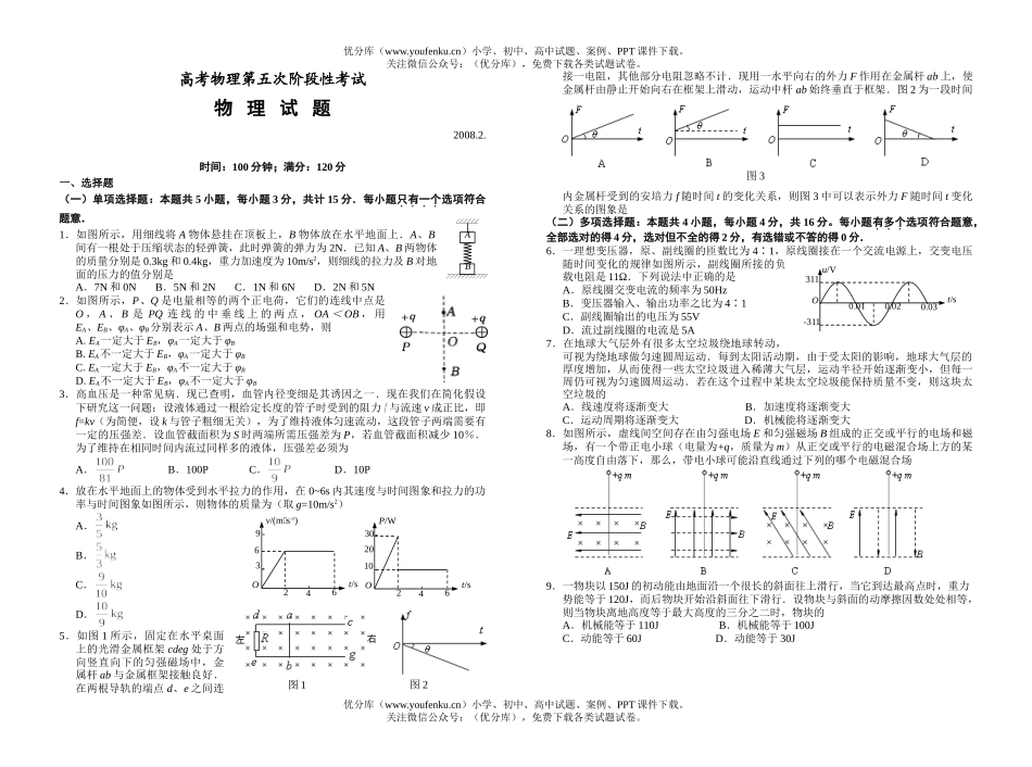 高考物理高考第五次阶段性考试卷_第1页