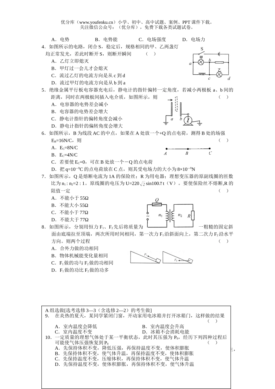 高考物理毕业班综合测试1试卷_第2页