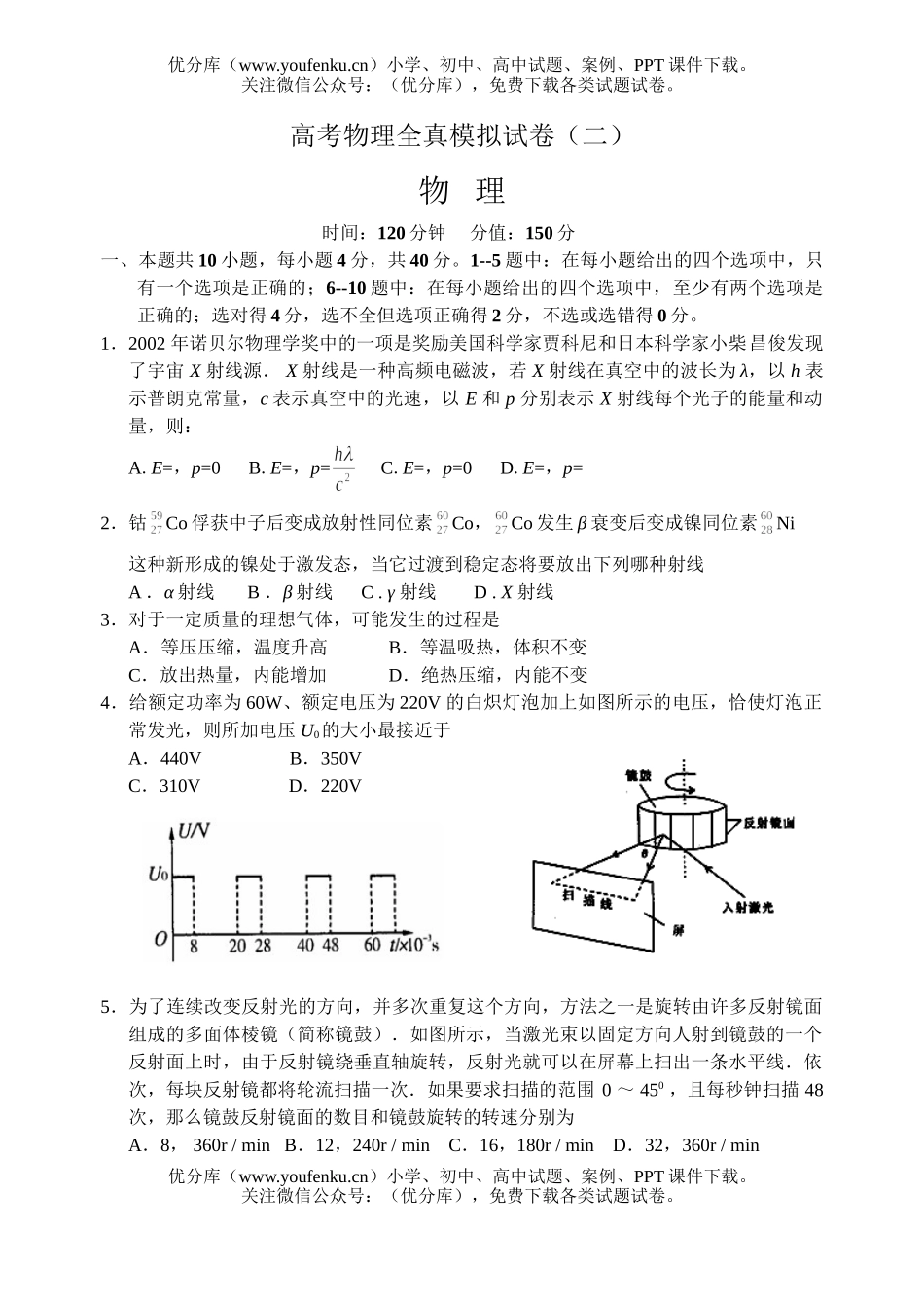 高考物理高考全真模拟试卷_第1页